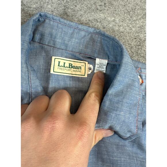 Vintage 80s LL Bean Work Shirt Womens Size 16 Blue Button Up Long Sleeve Utility - Picture 5 of 6